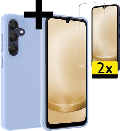 Hoesje - Met 2x Screenprotector - Geschikt voor Samsung Galaxy A25 - Sterk & Shockproof - Back Cover - Siliconen Case - Telefoon Hoes - Telefoonhoesjes - Lichtblauw