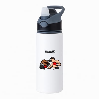 Hacebo® - Boksen met eigen naam waterfles met rietje zwart - Sport - Bokser - Vechtsport - water fles - 650ML