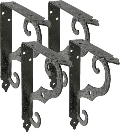 AMIG Plankdrager/steun/muurbeugel Barok - 4x - metaal - zwart - H200 x B150 mm - Tot 100 kg - boekenplank steunen