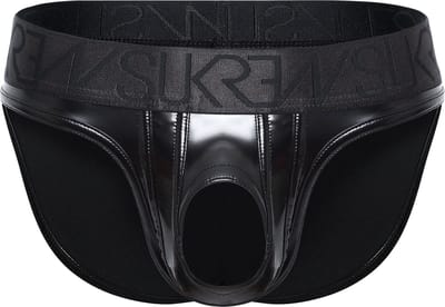 SUKREW FETISH Wet Look U-Style Brief Fetish Black - MAAT XS - Erotisch Heren Ondergoed - Slip voor Man - Sexy mannen Slip
