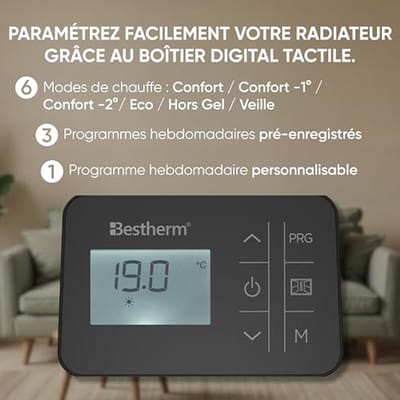 1500W keramische elektrische radiator met droge inertie - Zwart