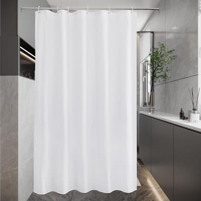 Douchegordijn 100 x 200 cm - Smal Wit Textiel, Waterdicht, Schimmelbestendig en Antibacterieel, Wasbaar en Sneldrogend, Inclusief 6 Ringen voor Badkamerdecoratie