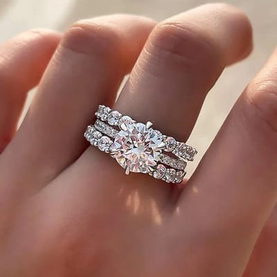 Klassieke Sterling Bruidsringen Dames voor Bruiloft Briljante Witte Zirkonia Trend 3 Stuks Damesringen Sieraden 9 brown