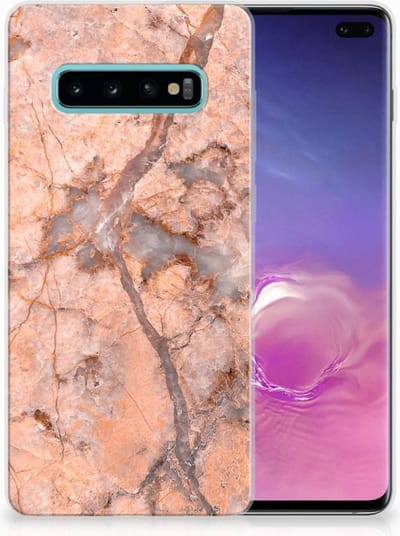 Samsung Galaxy S10 Plus TPU Siliconen Hoesje Marmer Oranje