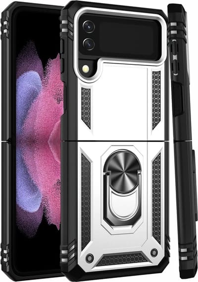 Hoesje Geschikt Voor Samsung Galaxy Z Flip 3 5G Hoesje Armor Anti-shock Backcover Zilver - Galaxy Z Flip 3 5G - Z Flip 3 Backcover kickstand Ring houder cover TPU backcover oTronica