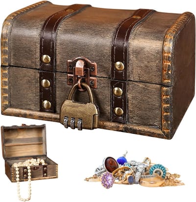 Houten Schatkist - Decoratieve Kist - Veilige Opslag - Combinatieslot - Niet Gespecificeerd - Bruin