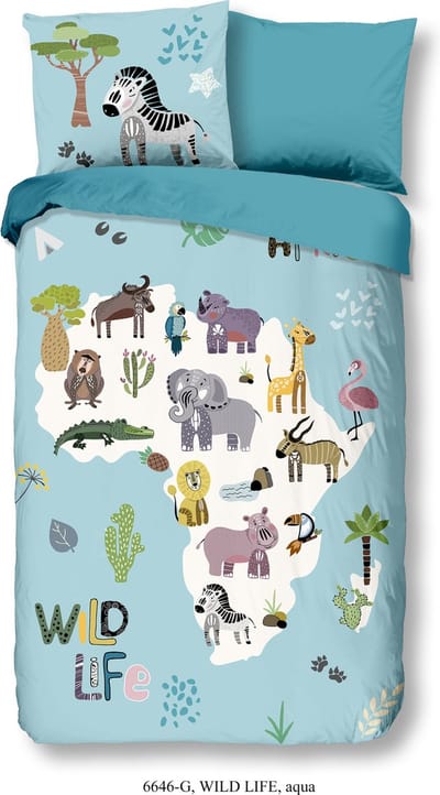 Good Morning dekbedovertrek afrikaanse dieren - 1 persoons 140x200/220 cm - Aqua - 100% Katoen renforc�