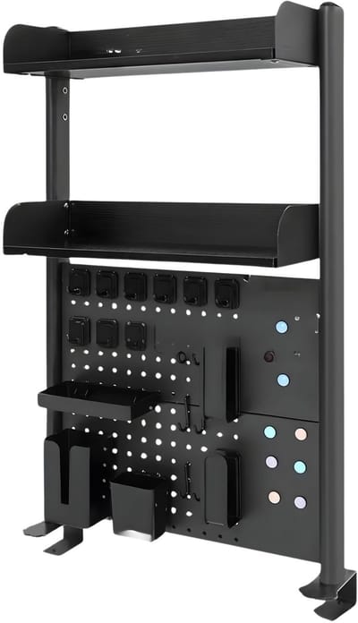 Bureauboekenplank – Voor kantoor en computerbureau – Clip-on geperforeerde organizer met pegboard voor knutselboeken – Zwart
