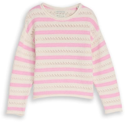 Tom Tailor - Cropped gebreide trui met streepjesmotief - Maat 92/98 - light rose stripe