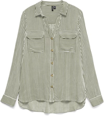 Vero Moda Blouse Vmbumpy L/s Shirt New Wvn Noos 10275283 Sphagnum/snow White Dames Maat - XS