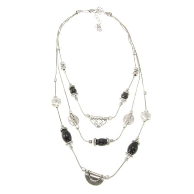 Behave - Ketting Tibetaans Zilver met Zwarte Kralen - 44 cm