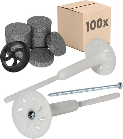 Isolatiepluggen Set - Bevestigingspluggen Gevelisolatie - Isolatie Monteren - Voorgemonteerd Inclusief Frees - Ø8x260mm - Wit