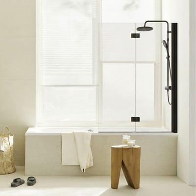 Badwand Elara - 100x140 Cm - 2-delig - 5 Mm - Veiligheidsglas - Mat Zwart - Vouwbaar - Draaibaar