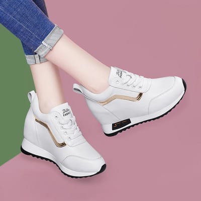 Damesschoenen met interne hoogteverhoging Nieuwe lente- en herfst witte schoenen plat casual alles-match sportschoenen 37 white