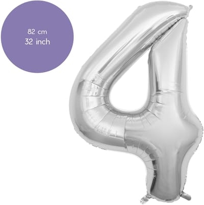 Fienosa Cijfer Ballonnen - Nummer 4 - Zilver Kleur - 82 cm - XL Groot - Helium Ballon - Verjaardag Ballon - Verjaardag versiering - Leeftijd verjaardag - Verjaardagsballon - Verjaardag