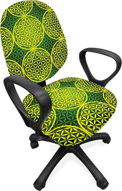 ABAKUHAUS Modern bureaustoel met overtrek, doorzichtige Flower of Life, decoratieve beschermhoes van rekstof, geel Hunter's Green