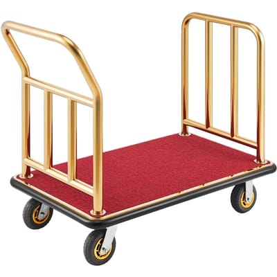 Hotel Bagagekar, 340,19 kg Heavy Duty Bellman Kar met Roestvrijstalen Frame, 152 mm Rubberen Wielen, Rood Bekleed Dek, Commerciële Bagagedrager