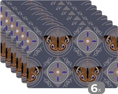 Placemat - Placemats kunststof - Patronen - Vlinders - Abstract - 45x30 cm - 6 stuks - Hittebestendig - Anti-Slip - Onderlegger - Afneembaar