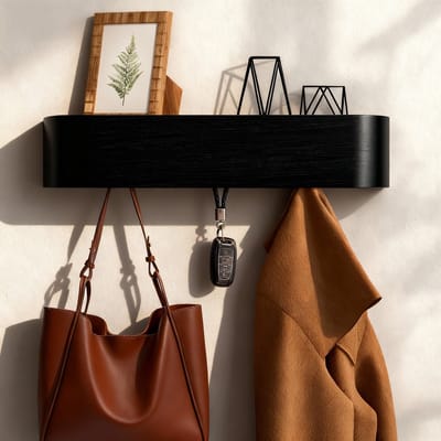 Soontrans Houten Wandgemonteerde Kapstok met Moderne Kapstok met Verborgen Wandhaken, 50 x 10 x 7,5 cm Wandkapstok, Minimalistische Stijl Voor Slaapkamers, Woonkamers en Gangen (Zwart)