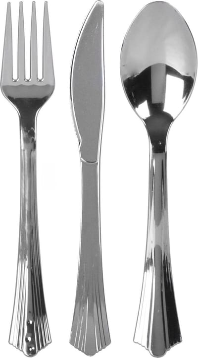 Urban Living BBQ/verjaardag/camping bestek - 8 personen - stevig kunststof - 17 cm - zilverkleurig