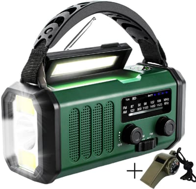 Liveno® Noodradio - 10.000mAh Powerbank – Solar & Opwindbaar – FM/AM Radio – Zaklamp & SOS Alarm – Voor Noodpakket, Kamperen & Stroomuitval