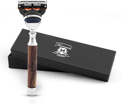 Haryali London 5 Edge Scheermes voor Mannen - Houten Scheermes met 5 Mesjes voor Dames & Scheermes voor Heren - Scheermes voor Lichaam & Gezicht - Herbruikbaar Scheermes - Smart Grip