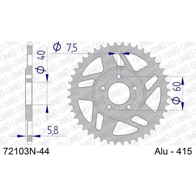 Aluminium tandwiel achter Afam 415 44 dents