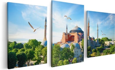 Artaza Canvas Schilderij Drieluik Hagia Sophia Moskee In Istanbul - 120x60 - Foto Op Canvas - Canvas Print
