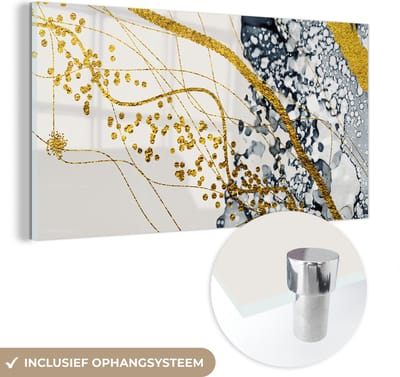 MuchoWow® Glasschilderij 40x20 cm - Schilderij acrylglas - Abstract - Goud - Natuur - Kunst - Foto op glas - Schilderijen