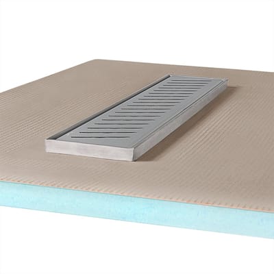 Betegelbare doucheplaat 90 x 185 cm met goot Wiper Showerlay Zonda afvoer horizontale goot hoofdzijde betegelbaar douchebord douchebak gelijkvloers