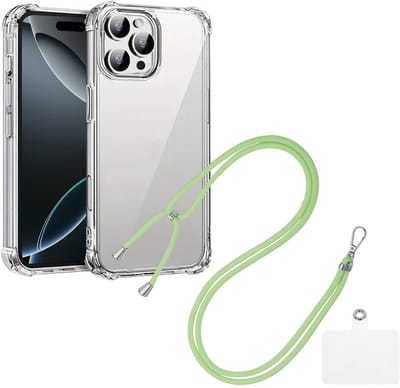 Shock Proof Case Hoes Geschikt voor iPhone 16 Pro Hoesje Transparant Met universele Telefoonkoord groen - Cover - Nek Hanger - Koord Hoes
