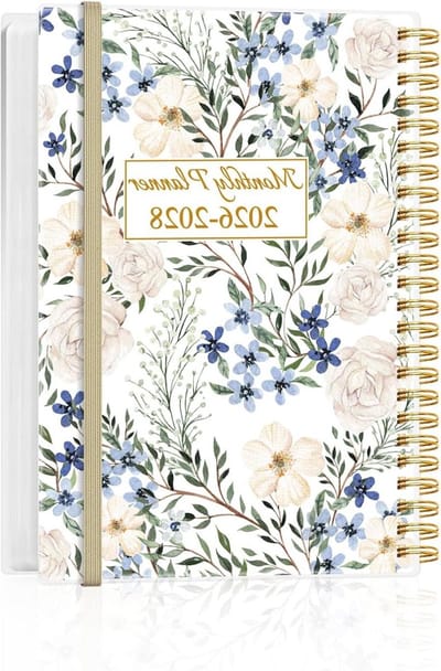 Maandplanner 2026-2028 - Driemaal Jaar Kalender - Planning Thuis - Spiraalbinding Binnenzak - 147 x 216 cm - Geplette Bloem
