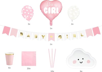 PartyDeco Decoratie Pakket 'It's a Girl' - Roze papieren feestartikelen