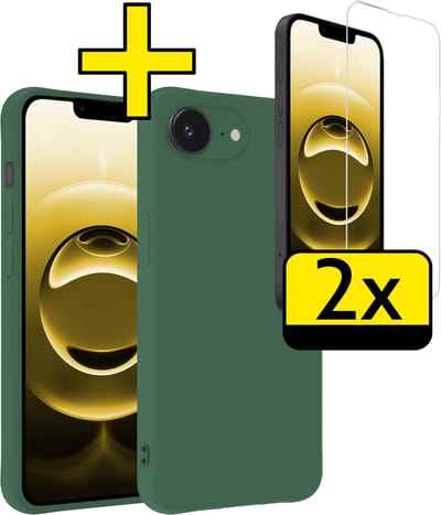 Hoesje - Met 2x Screenprotector - Geschikt voor Apple iPhone 16e - Sterk & Shockproof - Back Cover - Siliconen Case - Telefoon Hoes - Telefoonhoesjes - Donkergroen