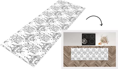 Keukenloper - Loper keuken - Inca - Maskers - Patroon - Zwart-wit - 150x50 cm - Keukenloper vinyl