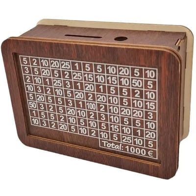 1000/2000/3000/5000/10000 Euro Spaarpot Houten Spaarvarken met Herbruikbare Spaarpot met Spaardoel en Nummervakken1 gray