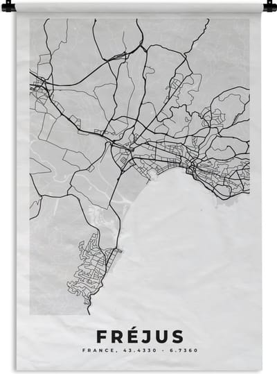 Wandkleed - Wanddoek - Frankrijk - Fréjus - Stadskaart - Plattegrond - Kaart - 120x180 cm - Wandtapijt