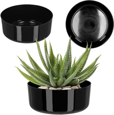 KADAX Bloemenschaal van kunststof, ronde schaal, plantenbak, plantenbak, kunststof schaal voor vensterbank, tafel, woonkamer, plantenbak, diameter 26 cm, zwart