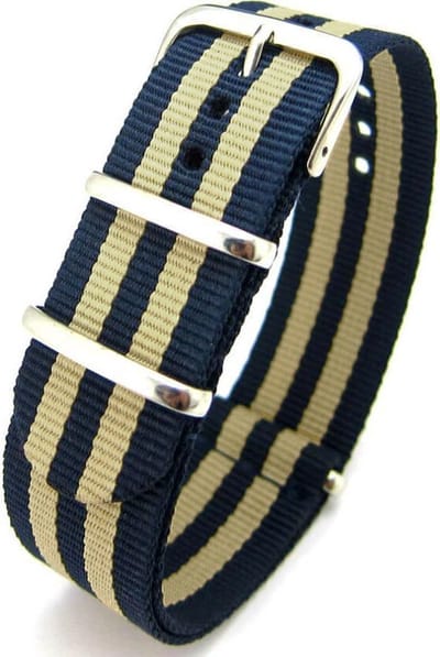 Premium Navy Blue Beige - Nato strap 18mm - Stripe - Horlogeband Navy Blauw Beige