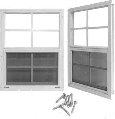 Set van 2 kleine schuiframen voor tuinhuisje met gehard glas en glasvezel - 35,6 x 53,3 cm (zwart)