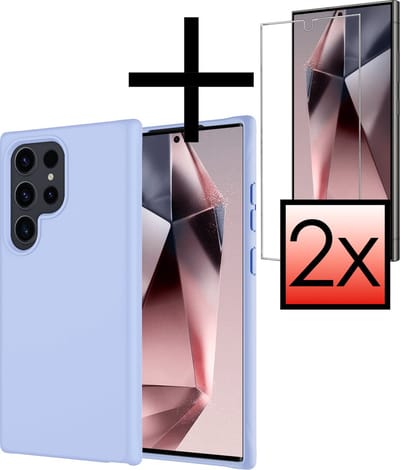 Hoesje - Met 2x Screenprotector - Geschikt voor Samsung Galaxy S24 Ultra - Sterk & Shockproof - Back Cover - Siliconen Case - Telefoon Hoes - Lichtblauw