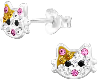 Joy|S - Zilveren kat poes oorbellen - 8 x 6.5 mm - kristal - kinderoorbellen