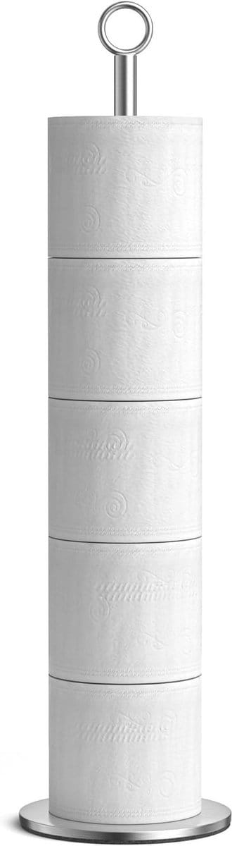 Vrijstaande Toiletpapierhouder met Reservefunctie van RVS voor Badkamer, Geschikt voor 4-6 Rollen Toiletpapier, Stijlvol en Praktisch Accessoire