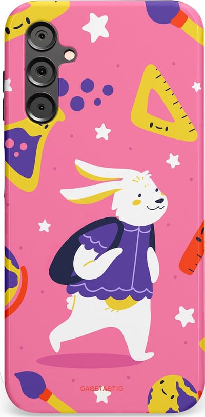 Casetastic hoesje geschikt voor Samsung Galaxy A14 (2023) 5G / Samsung Galaxy A14 (2023) 4G - Dubbellaagse bescherming - Slimme konijnensprongen - Fashion Case - Koraal Geel Roze