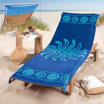 Zylo® Badstof Stoelhoes - Hoes voor Tuinstoel - Strandbed Badstof Hoes - Zon Blauw - 200cm x 83cm x 1cm
