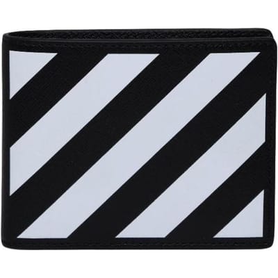 Off-White leren portemonnee met logo-print voor heren, zwart-wit OMNC039S22LEA0011001 Box(Basic Set+Box)