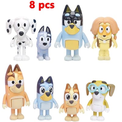 8/12 stuks Bluey Bingo Anime Figuur Speelgoed Set Cartoon Mini PVC Beweegbare Gewrichten Poppen Sieraden Vakantie Kerst Kinder Speelgoed Cadeau beige