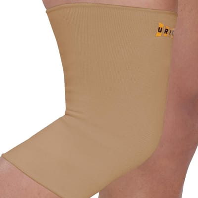 Uriel - Kniebrace – Kniebandage – Knieondersteuning – Lang model – Compressie – Voor Sport & Dagelijks Gebruik - Beige - Maat S
