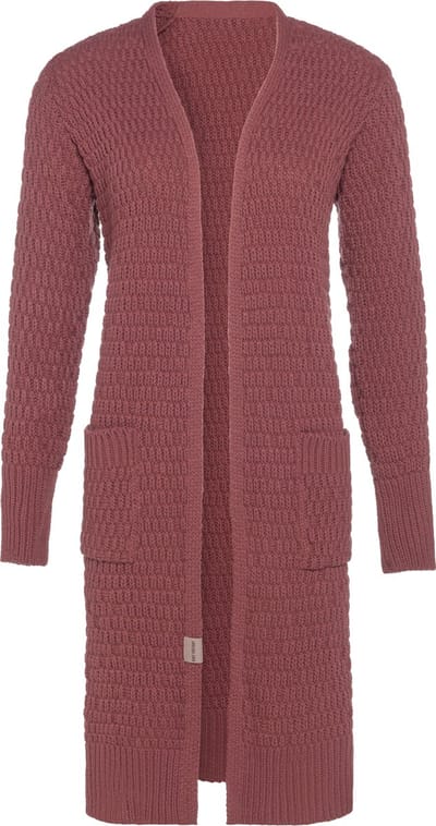 Knit Factory Jaida Lang Gebreid Dames Vest - Grof gebreid rood damesvest - Cardigan voor de herfst en winter - Lang vest tot over de knie - Stone Red - 36/38 - Met steekzakken