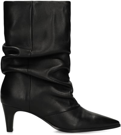 Manfield - Dames - Zwarte leren slouchy enkellaarsjes met hak - Maat 36